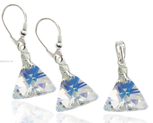 Komplet - wisiorek i kolczyki srebrne z kryształami Swarovski - Triangle 6628  CRYSTAL AB