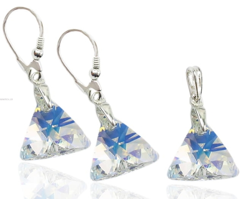 Komplet - wisiorek i kolczyki srebrne z kryształami Swarovski - Triangle 6628  CRYSTAL AB