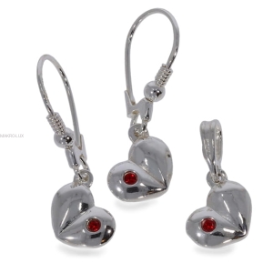 Komplet - malutkie serduszka z czerwonymi kryształami Swarovski