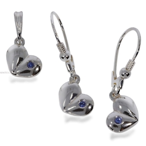 Kolczyki i wisiorek - malutkie serduszka z szafirowymi kryształami Swarovski