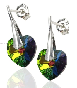 Kolczyki sztyfty z kryształami SWAROVSKI - małe serca Vitrail Medium