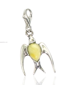 Jaskółka charms - zawieszka do bransolety z mlecznym bursztynem