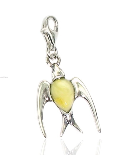 Jaskółka charms - zawieszka do bransolety z mlecznym bursztynem