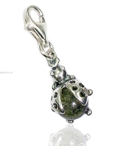 Biedronka - zawieszka do bransolety srebrna z bursztynem - charms