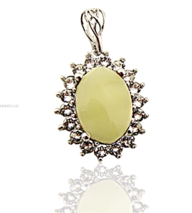 Wisiorek srebrny z naturalnym bursztynem i kryształami Swarovski - żółty