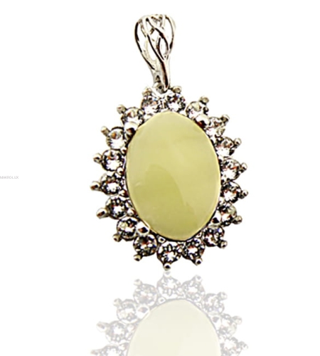 Wisiorek srebrny z naturalnym bursztynem i kryształami Swarovski - żółty