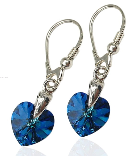 Kolczyki srebrne z kryształami  - Serce - Heart 6228 BERMUDA BLUE