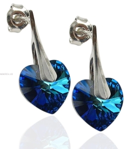 Kolczyki srebrne z kryształami - Serce - Heart 6228 BERMUDA BLUE