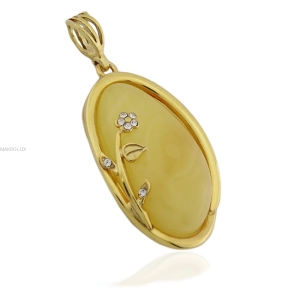 Wisiorek z żółtym bursztynem i kryształami Swarovski