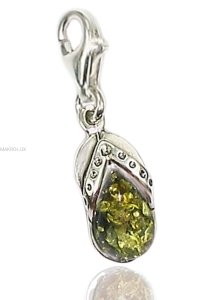 Charms - srebrna zawieszka do bransolety z naturalnym bursztynem - zielona