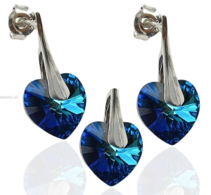 Komplet - wisiorek i kolczyki srebrne z kryształami - Serca 6228 BERMUDA BLUE